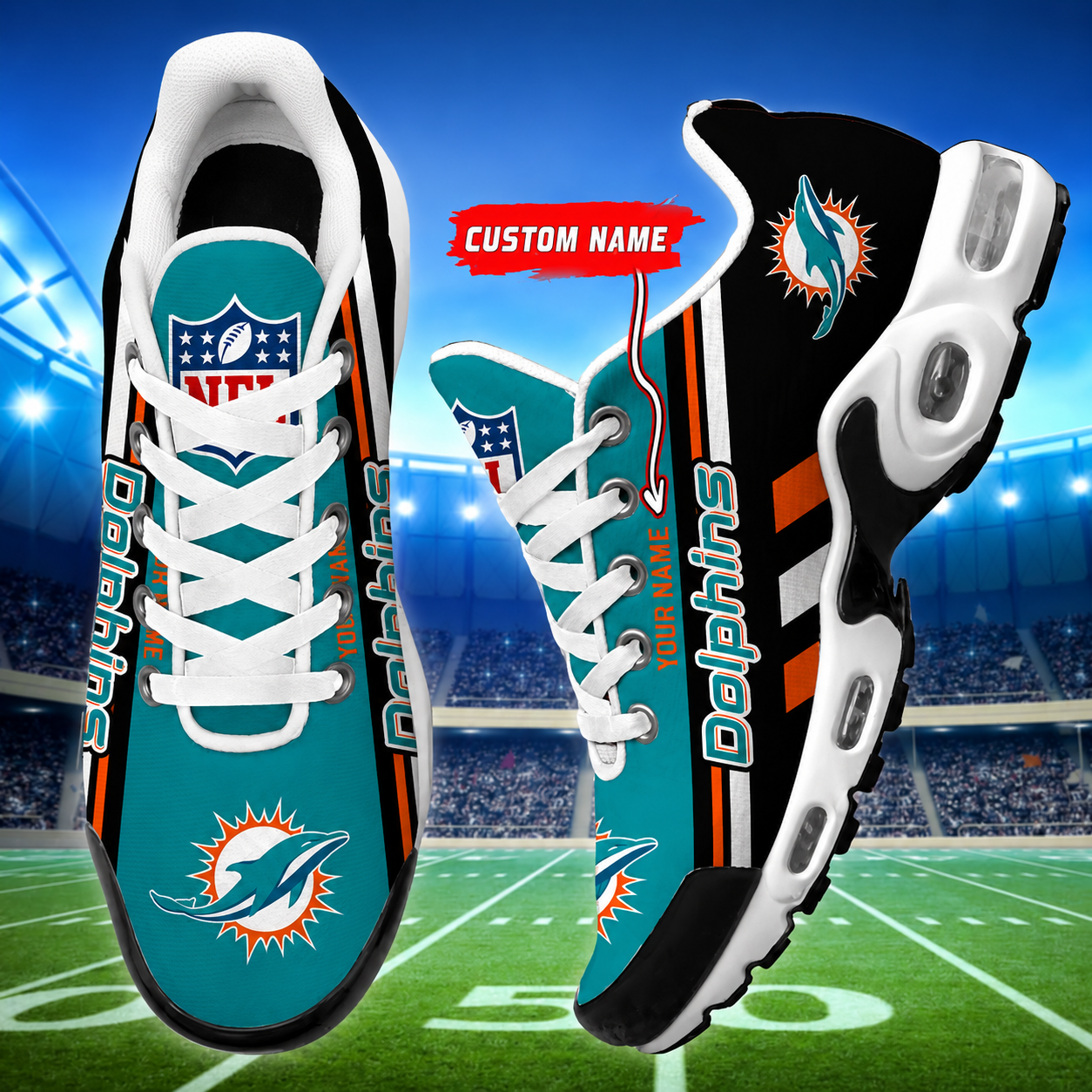 LIMITED EDITION - NEW CUSTOMIZED NFL19 MDP MIAMI DOLPHINS AIR MAX PLUS SNEAKERS