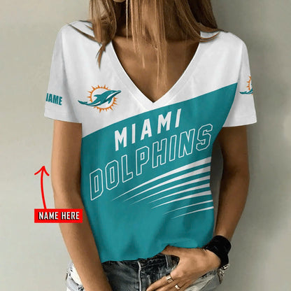 [SPECIAL OFFER] NEW CUSTOMIZED NFL19 MDP MIAMI DOLPHINS V-NECK FEMALE SHIRT
