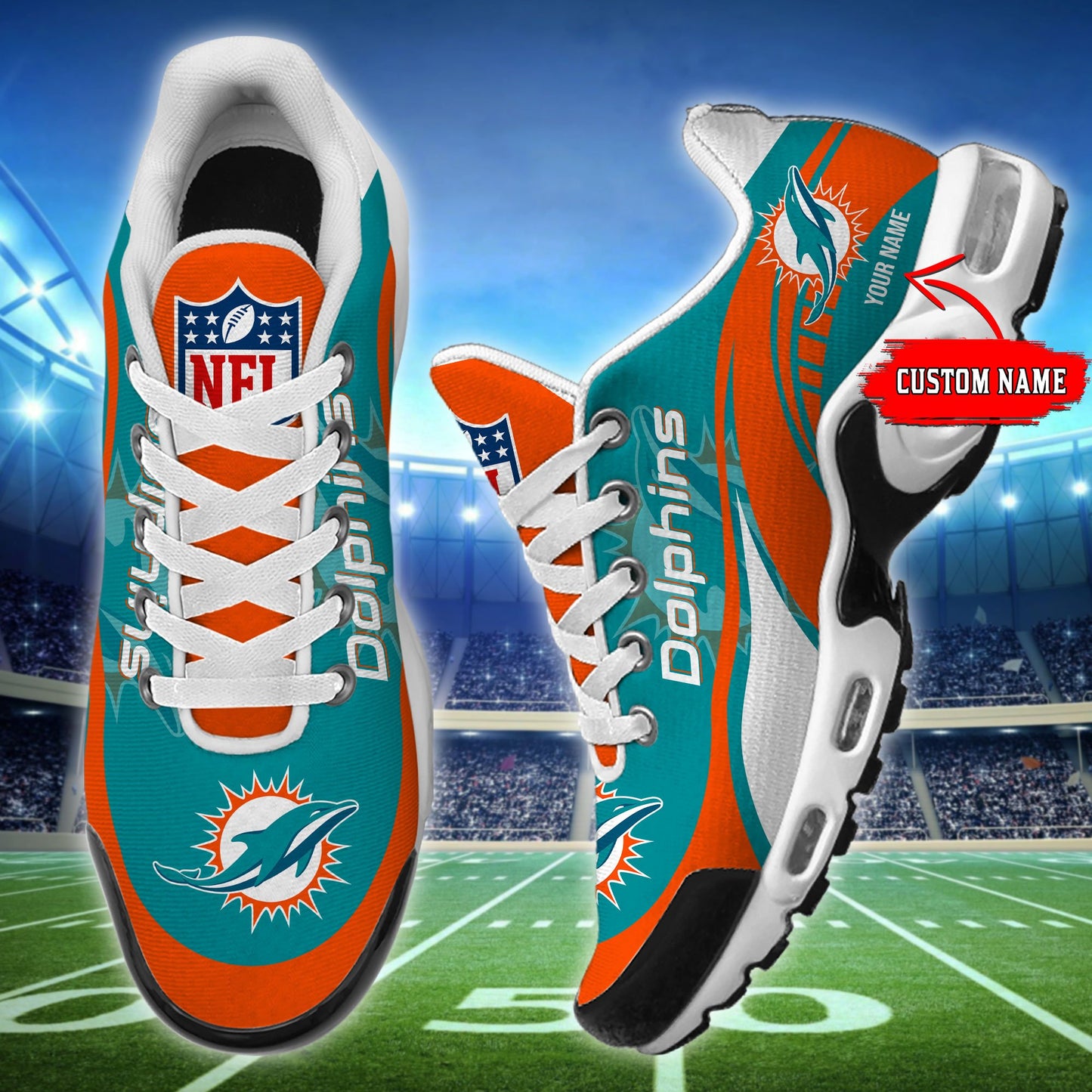 LIMITED EDITION - NEW CUSTOMIZED NFL19 MDP MIAMI DOLPHINS AIR MAX PLUS SNEAKERS