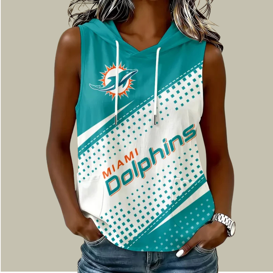 [SPECIAL OFFER] NEW CUSTOMIZED NFL19 MDP MIAMI DOLPHINS WOMEN'S SLEEVELESS HOODED POCKET TANK TOP