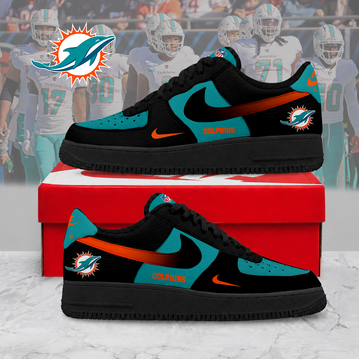 ELITE EDITION - NEW CUSTOMIZED NFL19 MDP MIAMI DOLPHINS AF1 SNEAKERS
