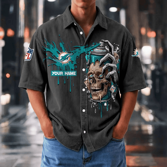 [SPECIAL OFFER] NEW CUSTOMIZED NFL19 MDP MIAMI DOLPHINS SEERSUCKER BUTTON SHIRT