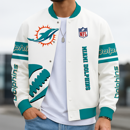 LIMITED EDITION - NEW CUSTOMIZED NFL19 MDP MIAMI DOLPHINS BASEBALL JACKET
