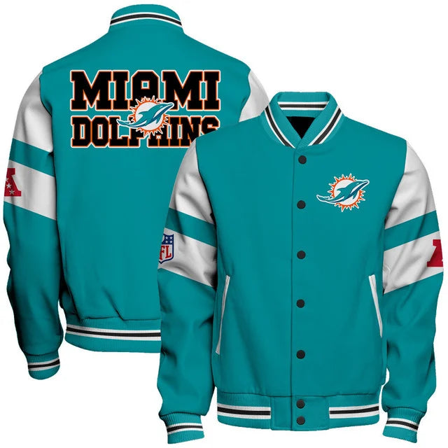 LIMITED EDITION - NEW CUSTOMIZED NFL19 MDP MIAMI DOLPHINS SATIN VARSITY & BASEBALL JACKET