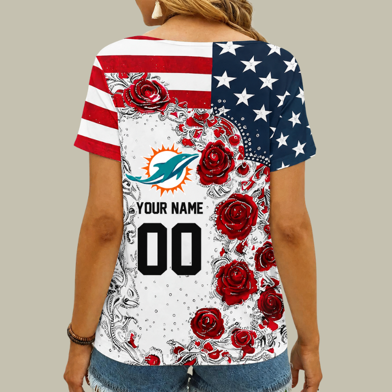 [SPECIAL OFFER] NEW CUSTOMIZED NFL19 MDP MIAMI DOLPHINS V-NECK FEMALE SHIRT