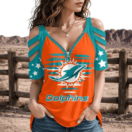 [SPECIAL OFFER] NEW CUSTOMIZED NFL19 MDP MIAMI DOLPHINS STRAPPY COLD-SHOULDER TOP
