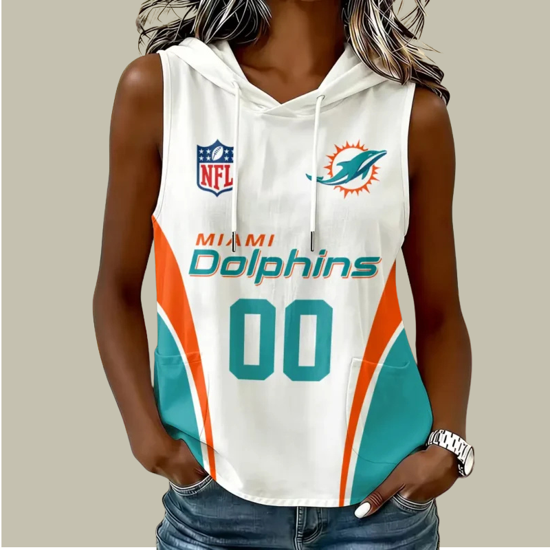 [SPECIAL OFFER] NEW CUSTOMIZED NFL19 MDP MIAMI DOLPHINS WOMEN'S SLEEVELESS HOODED POCKET TANK TOP