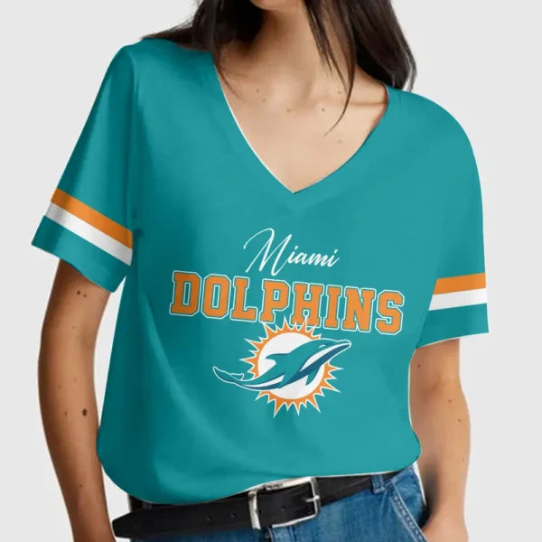 LIMITED EDITION - NEW CUSTOMIZED NFL19 MDP MIAMI DOLPHINS V-NECK FEMALE SHIRT
