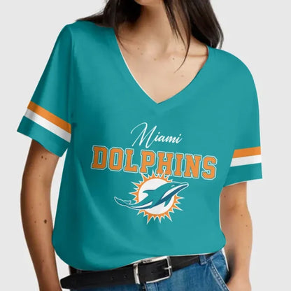 LIMITED EDITION - NEW CUSTOMIZED NFL19 MDP MIAMI DOLPHINS V-NECK FEMALE SHIRT