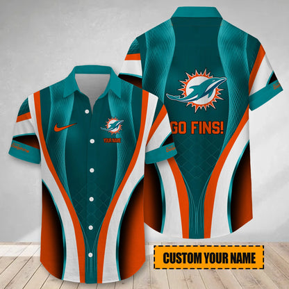 LIMITED EDITION - NEW CUSTOMIZED NFL19 MDP MIAMI DOLPHINS SHORT SLEEVE BUTTON-UP SHIRT
