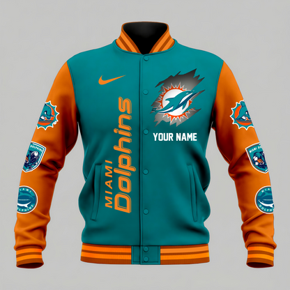 LIMITED EDITION - NEW CUSTOMIZED NFL19 MDP MIAMI DOLPHINS BASEBALL JACKET