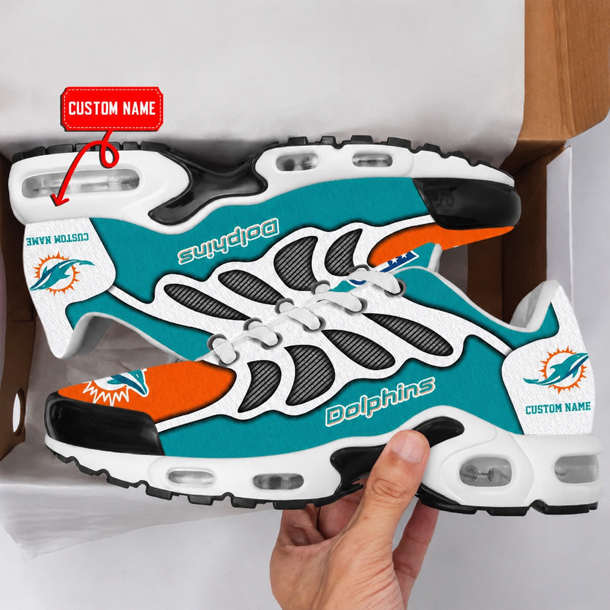 LIMITED EDITION - NEW CUSTOMIZED NFL19 MDP MIAMI DOLPHINS AIR MAX PLUS SNEAKERS