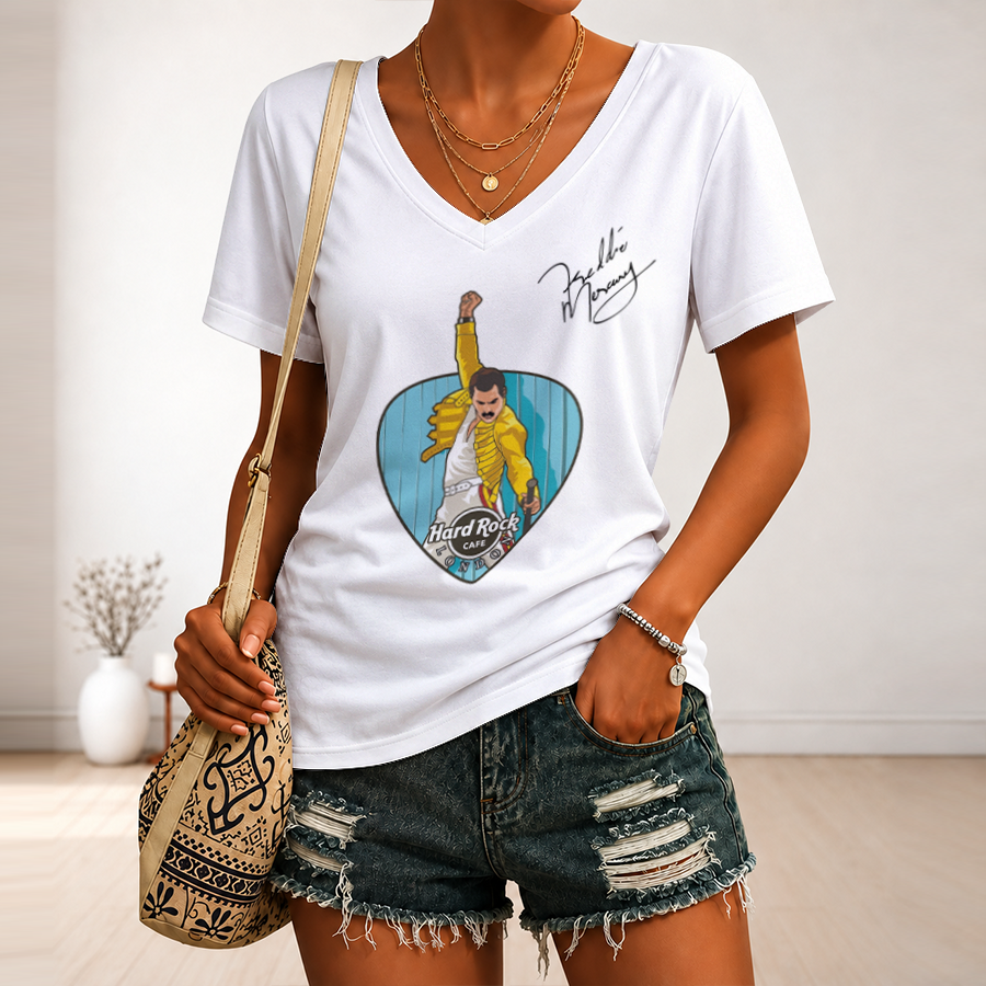 [FAN EXCLUSIVE] NEW CUSTOMIZED FREDDIE MERCURY V-NECK FEMALE SHIRT