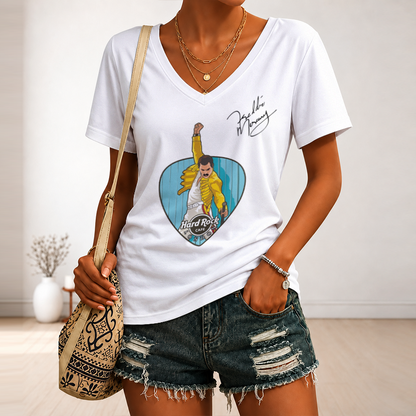 [FAN EXCLUSIVE] NEW CUSTOMIZED FREDDIE MERCURY V-NECK FEMALE SHIRT