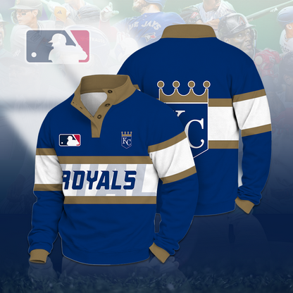 LIMITED EDITION - NEW CUSTOMIZED MLB19 KCR KANSAS CITY ROYALS BUTTON QUARTER PLACKET SWEATSHIRT