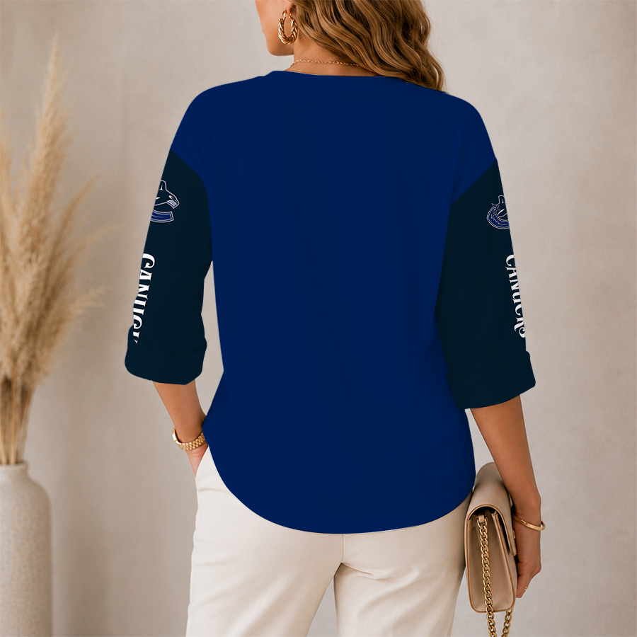 [SUPER SALE] NEW CUSTOMIZED NHL19 VCC VANCOUVER CANUCKS WOMEN'S HEART V-NECK LONG SLEEVE SHIRT