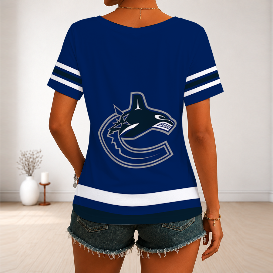 [SUPER SALE] NEW CUSTOMIZED NHL19 VCC VANCOUVER CANUCKS V-NECK FEMALE SHIRT