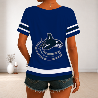 [SUPER SALE] NEW CUSTOMIZED NHL19 VCC VANCOUVER CANUCKS V-NECK FEMALE SHIRT