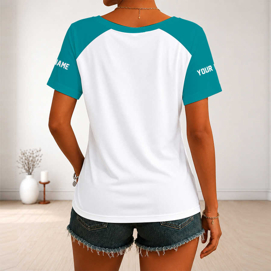[SPECIAL OFFER] NEW CUSTOMIZED NFL19 MDP MIAMI DOLPHINS V-NECK FEMALE SHIRT