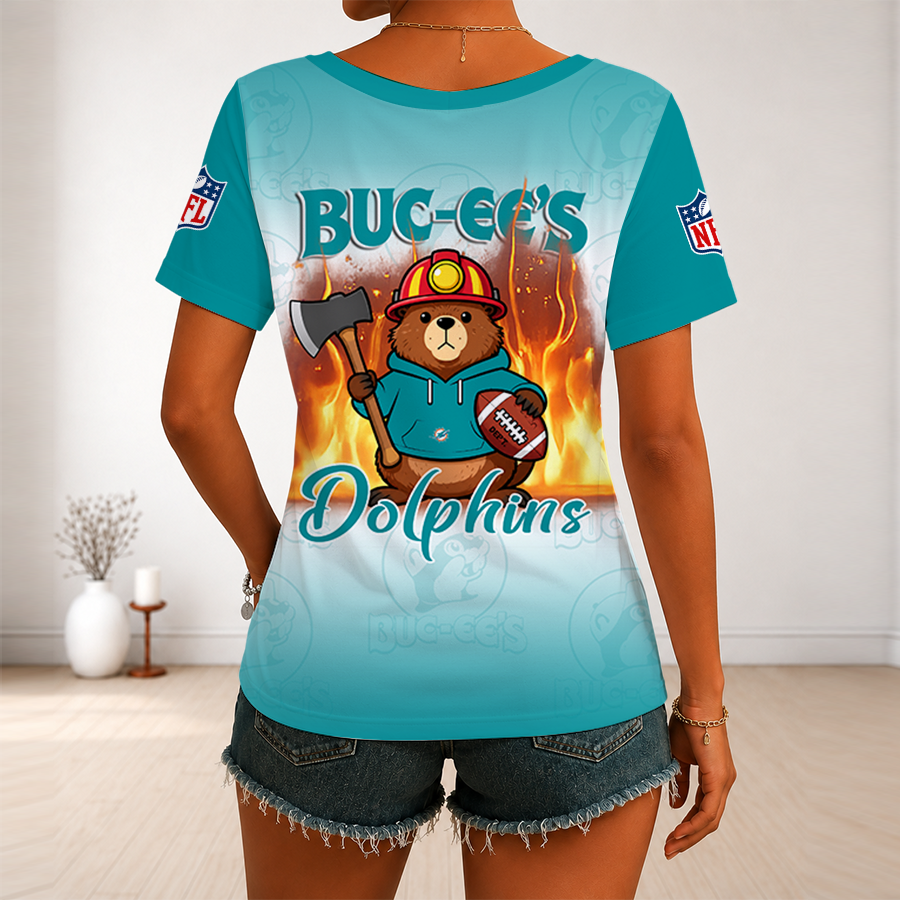 [SPECIAL OFFER] NEW CUSTOMIZED NFL19 MDP MIAMI DOLPHINS BUC-EE'S V-NECK FEMALE SHIRT