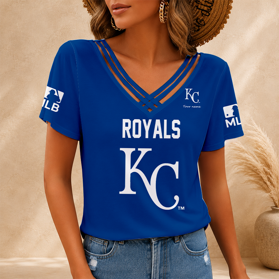 [FLASH SALE] NEW CUSTOMIZED MLB19 KCR KANSAS CITY ROYALS V-NECK SHIRT
