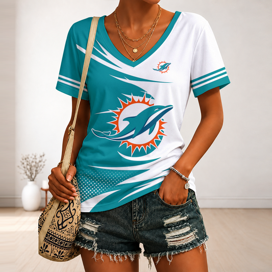 [SPECIAL OFFER] NEW CUSTOMIZED NFL19 MDP MIAMI DOLPHINS V-NECK FEMALE SHIRT