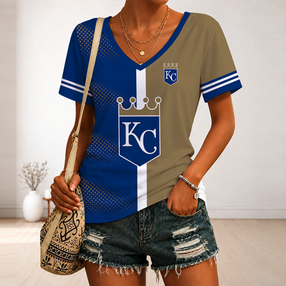 LIMITED EDITION - NEW CUSTOMIZED MLB19 KCR KANSAS CITY ROYALS V-NECK FEMALE SHIRT