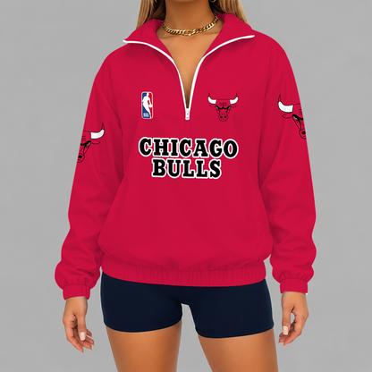 [HOT DEAL] NEW CUSTOMIZED NBA19 CBU CHICAGO BULLS V-NECK ZIPPER SWEATSHIRT JACKET