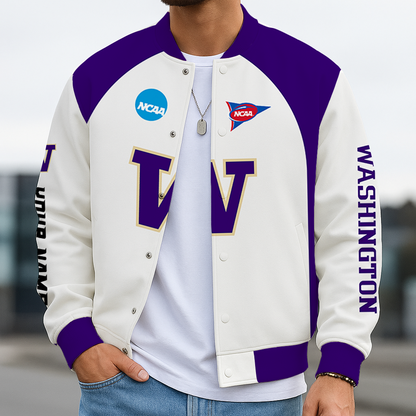 LIMITED EDITION - NEW CUSTOMIZED NCAA FBS19 WSH WASHINGTON HUSKIES BASEBALL JACKET, SATIN VARSITY JACKET