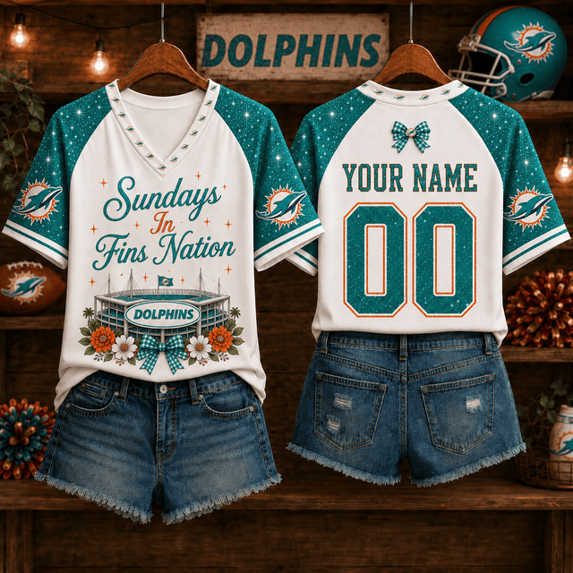 EXCLUSIVE EDITION - NEW CUSTOMIZED NFL19 MDP MIAMI DOLPHINS V-NECK FEMALE SHIRT