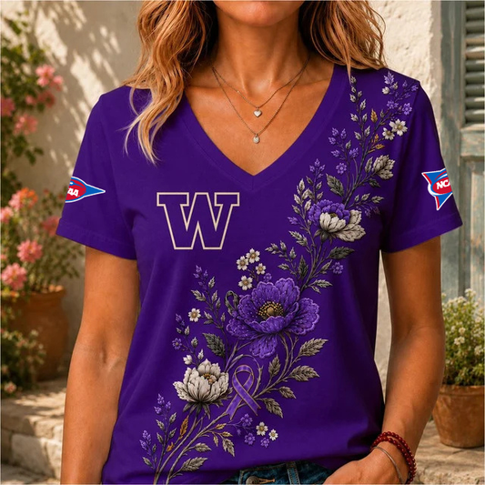 ELITE EDITION - NEW CUSTOMIZED NCAA FBS19 WSH WASHINGTON HUSKIES V-NECK FEMALE SHIRT