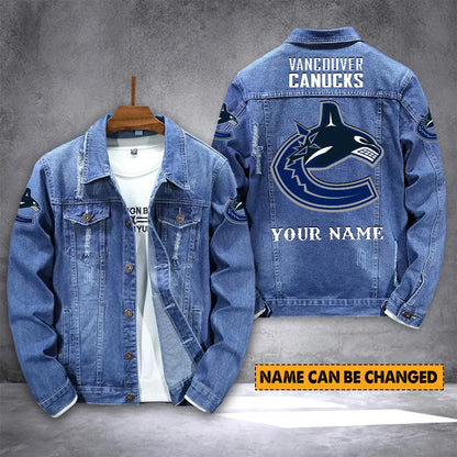 ELITE EDITION - NEW CUSTOMIZED NHL19 VCC VANCOUVER CANUCKS DENIM JACKET