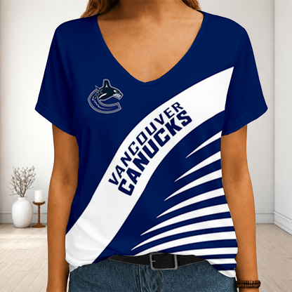 [SUPER SALE] NEW CUSTOMIZED NHL19 VCC VANCOUVER CANUCKS V-NECK FEMALE SHIRT