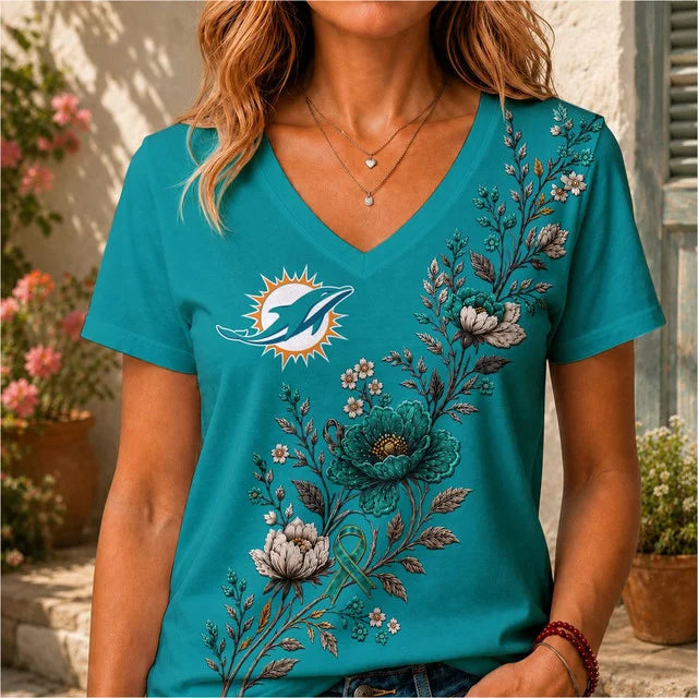 ELITE EDITION - NEW CUSTOMIZED NFL19 MDP MIAMI DOLPHINS V-NECK FEMALE SHIRT