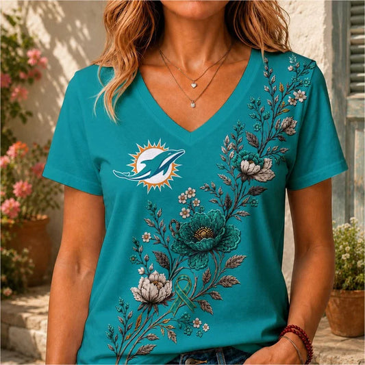ELITE EDITION - NEW CUSTOMIZED NFL19 MDP MIAMI DOLPHINS V-NECK FEMALE SHIRT