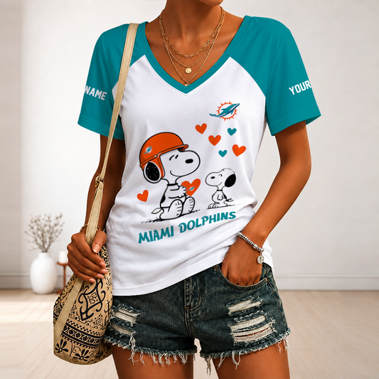 [SPECIAL OFFER] NEW CUSTOMIZED NFL19 MDP MIAMI DOLPHINS V-NECK FEMALE SHIRT