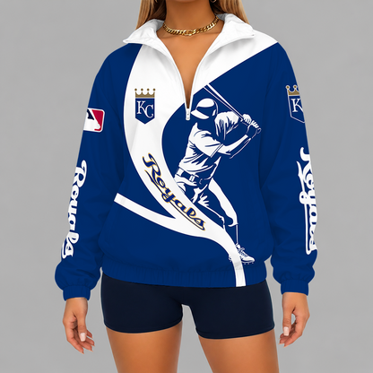 [FLASH SALE] NEW CUSTOMIZED MLB19 KCR KANSAS CITY ROYALS V-NECK ZIPPER SWEATSHIRT JACKET