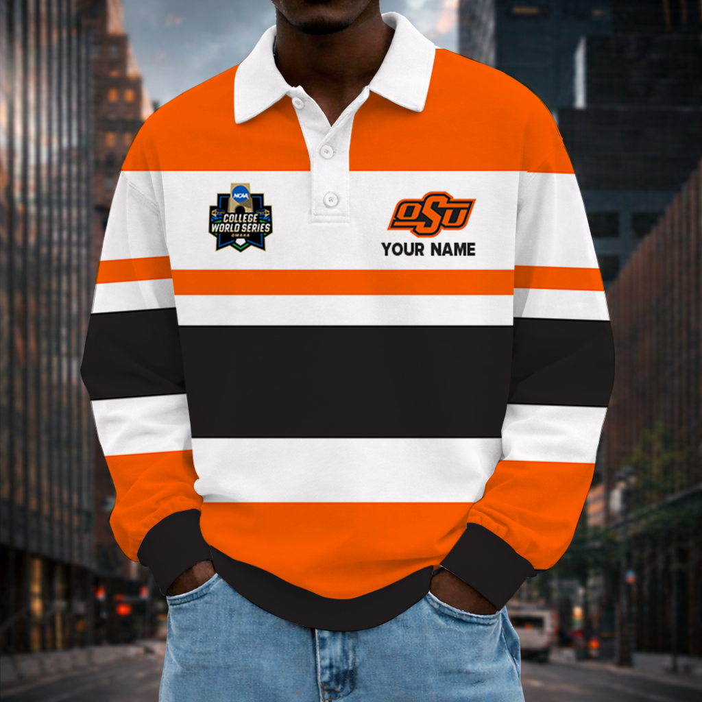 LIMITED EDITION - NEW CUSTOMIZED NCAA CWS19 OSC OKLAHOMA STATE COWBOYS UNISEX LONG SLEEVE POLO