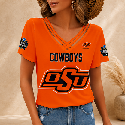 [FAN FAVORITE] NEW CUSTOMIZED NCAA CWS19 OSC OKLAHOMA STATE COWBOYS V-NECK SHIRT