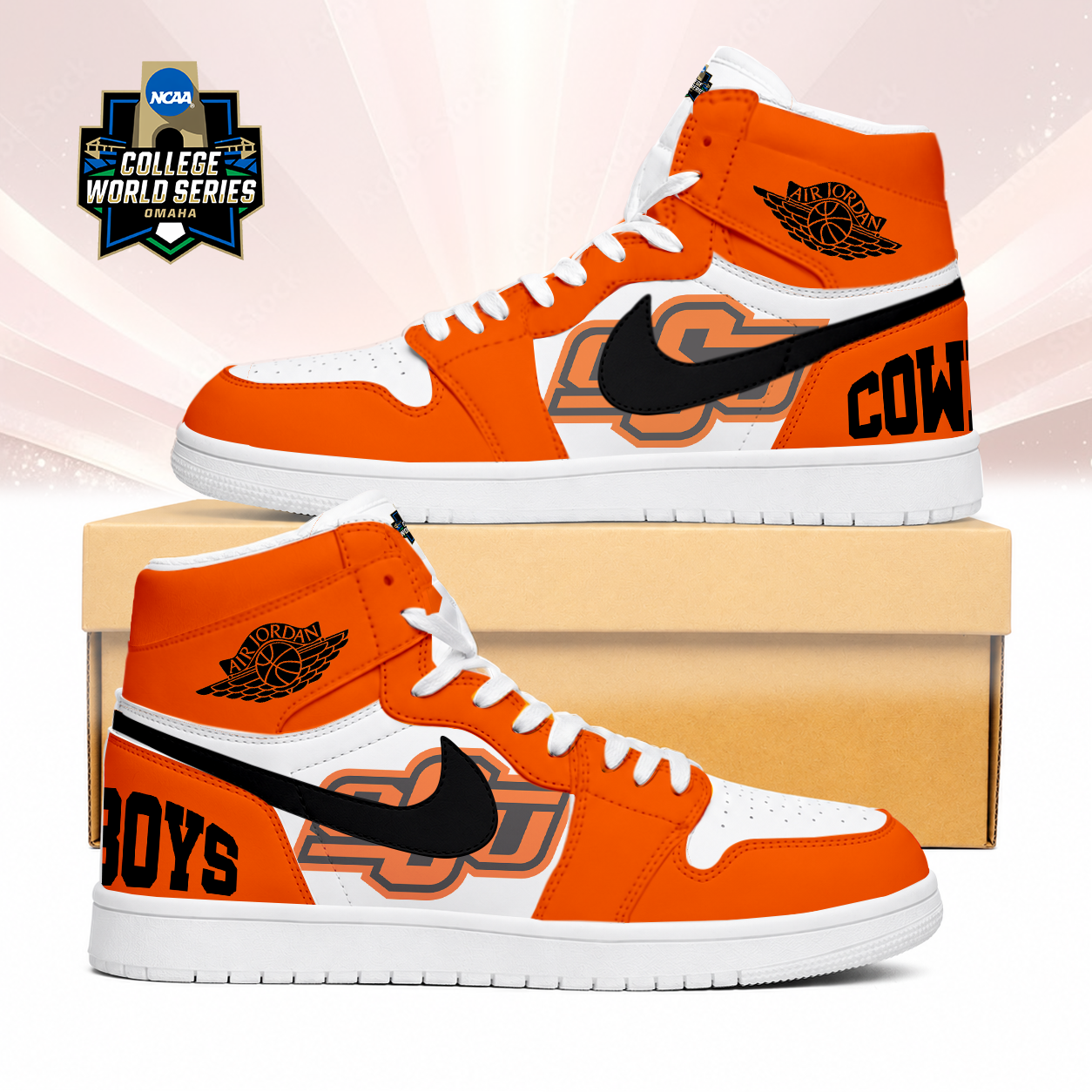 LIMITED EDITION - NEW CUSTOMIZED NCAA CWS19 OSC OKLAHOMA STATE COWBOYS AIR JORDAN SNEAKERS