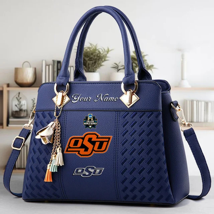 LIMITED EDITION - NEW CUSTOMIZED NCAA CWS19 OSC OKLAHOMA STATE COWBOYS ZIP HANDBAG MULTICOLOR