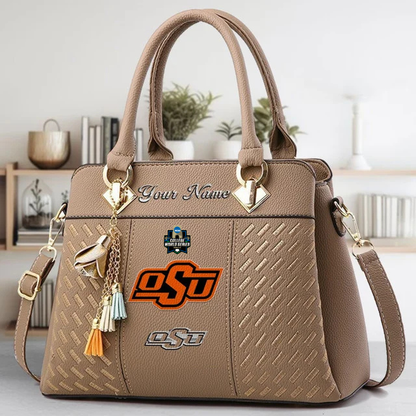 LIMITED EDITION - NEW CUSTOMIZED NCAA CWS19 OSC OKLAHOMA STATE COWBOYS ZIP HANDBAG MULTICOLOR