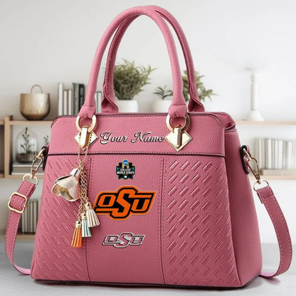 LIMITED EDITION - NEW CUSTOMIZED NCAA CWS19 OSC OKLAHOMA STATE COWBOYS ZIP HANDBAG MULTICOLOR