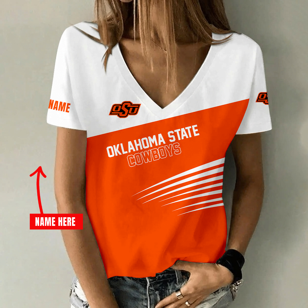[FAN FAVORITE] NEW CUSTOMIZED NCAA CWS19 OSC OKLAHOMA STATE COWBOYS V-NECK FEMALE SHIRT