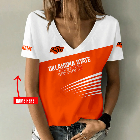 [FAN FAVORITE] NEW CUSTOMIZED NCAA CWS19 OSC OKLAHOMA STATE COWBOYS V-NECK FEMALE SHIRT