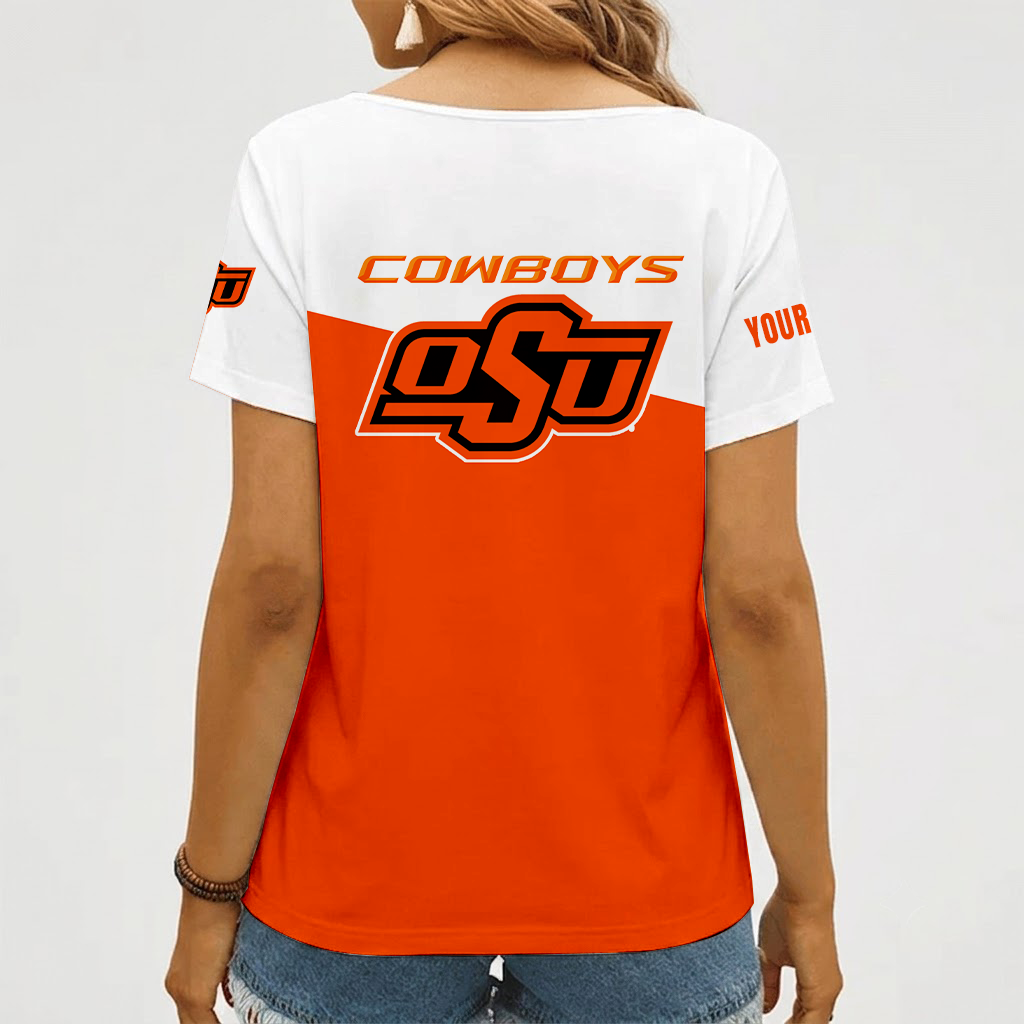 [FAN FAVORITE] NEW CUSTOMIZED NCAA CWS19 OSC OKLAHOMA STATE COWBOYS V-NECK FEMALE SHIRT
