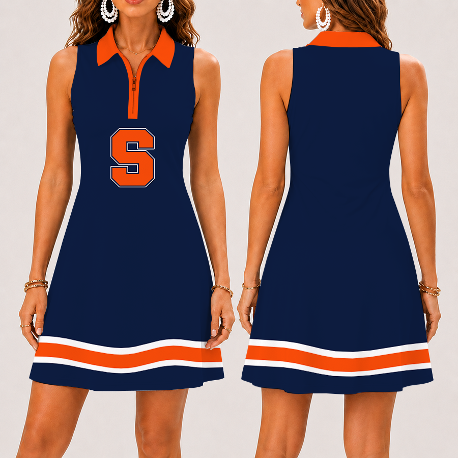 [FAN FAVORITE] NEW CUSTOMIZED NCAA MAM19 SYO SYRACUSE ORANGE STRAPPY WOMEN'S ZIP SLEEVELESS POLO DRESS
