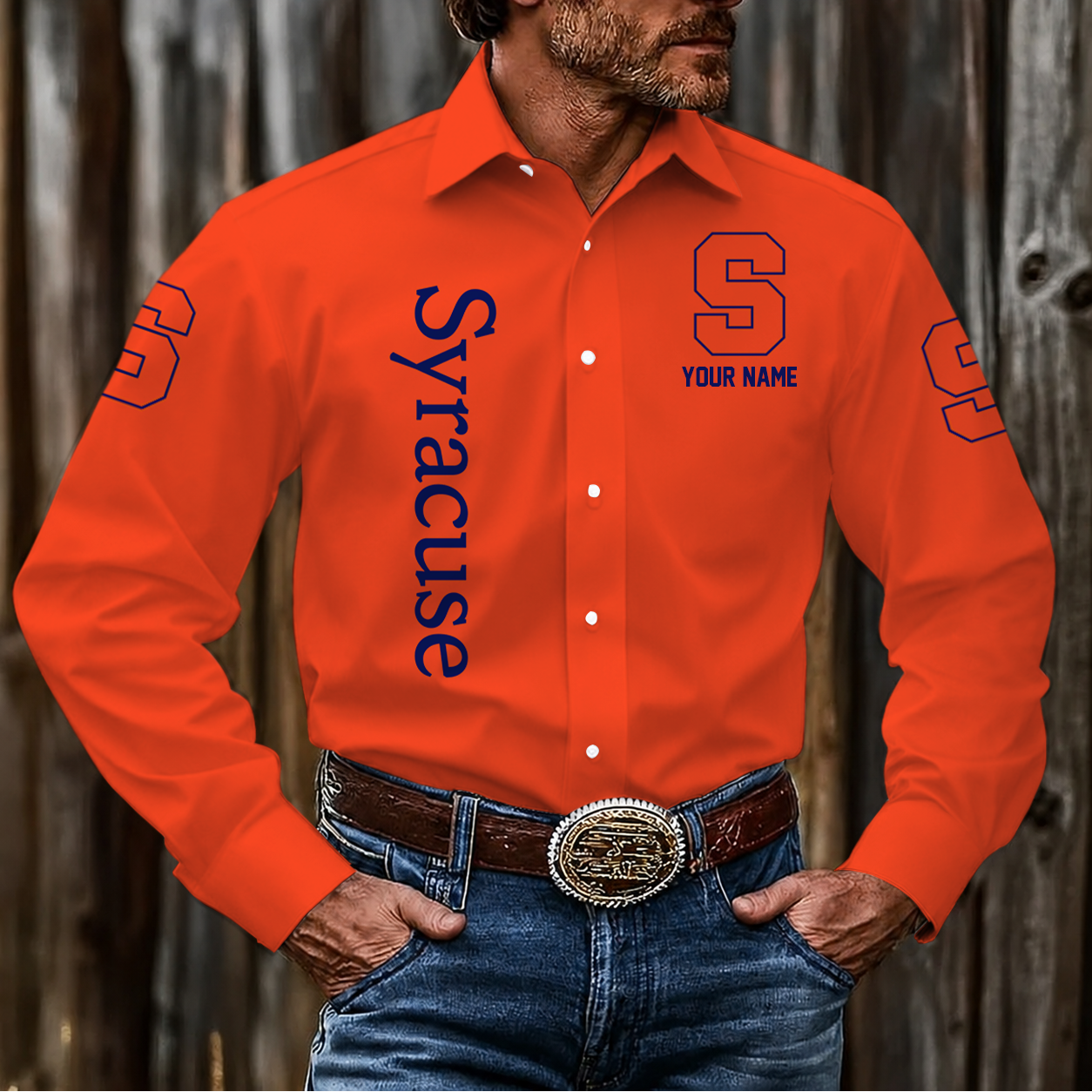 EXCLUSIVE EDITION - NEW CUSTOMIZED NCAA MAM19 SYO SYRACUSE ORANGE MEN'S LONG SLEEVE BUTTON-UP SHIRT
