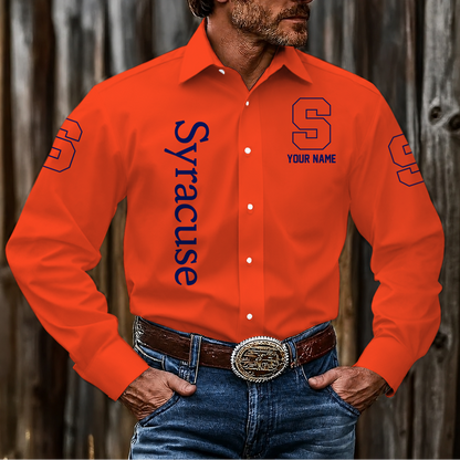 EXCLUSIVE EDITION - NEW CUSTOMIZED NCAA MAM19 SYO SYRACUSE ORANGE MEN'S LONG SLEEVE BUTTON-UP SHIRT