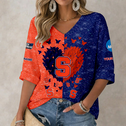 LIMITED EDITION - NEW CUSTOMIZED NCAA MAM19 SYO SYRACUSE ORANGE WOMEN'S HEART V-NECK LONG SLEEVE SHIRT